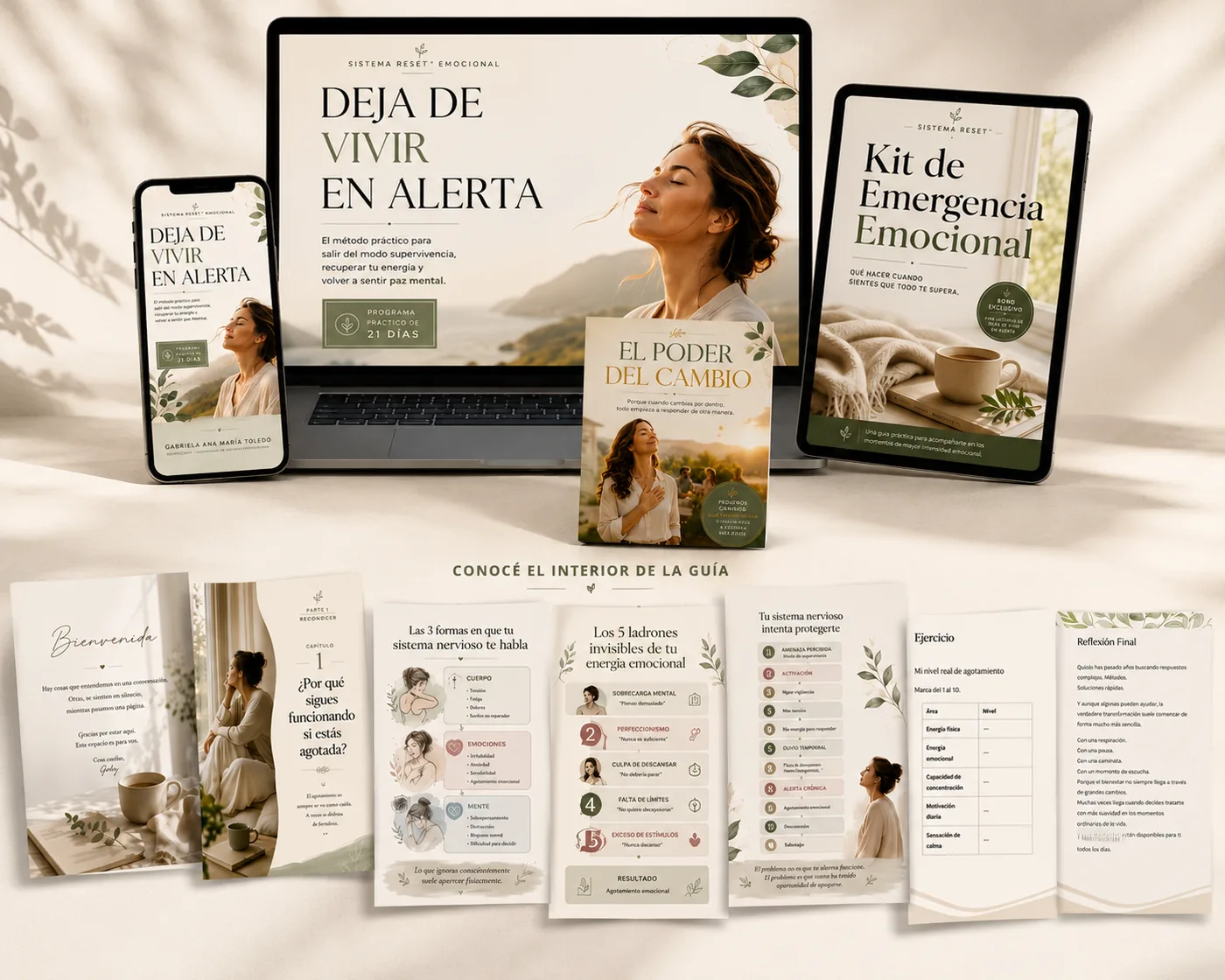 Composición completa de Deja de Vivir en Alerta con sus páginas interiores
